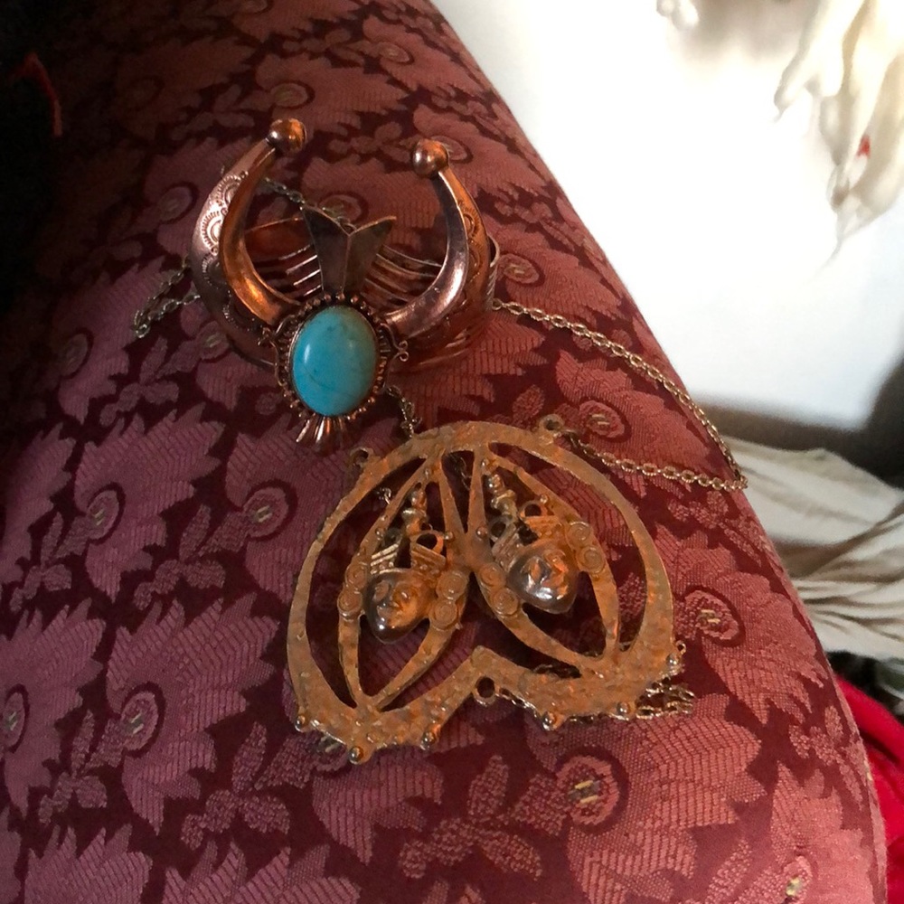 Boho necklace & bracelet tibetan turquoise set